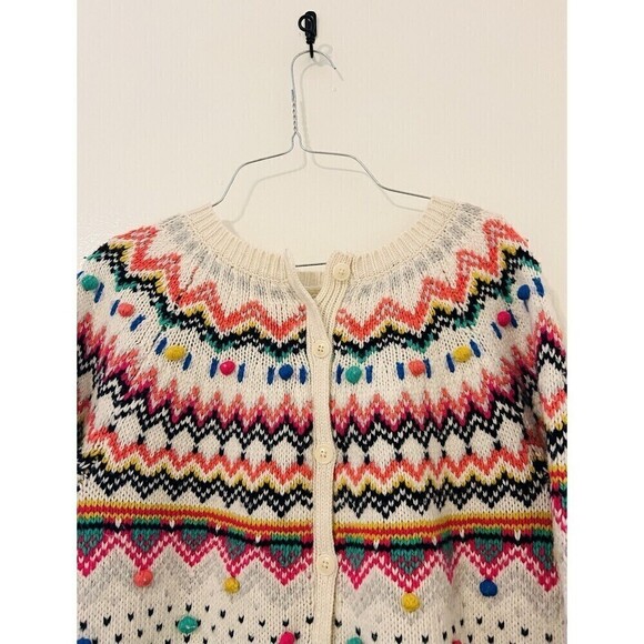 Talbots Carnival Fair Isle Pom Pom Back Button Wool-Blend Sweater Women’s Med - Picture 4 of 5